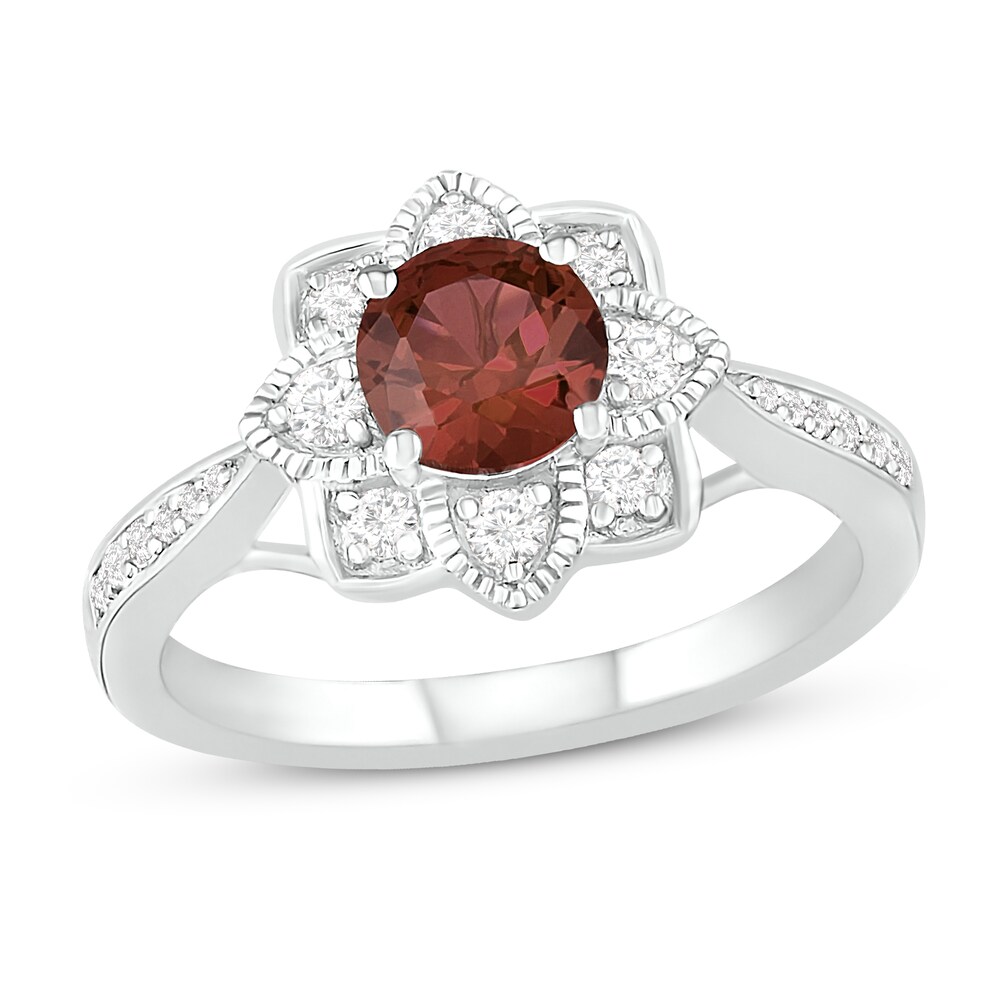 Natural Garnet Engagement Ring 1/4 ct tw Diamonds 14K White Gold ehOsKE1h