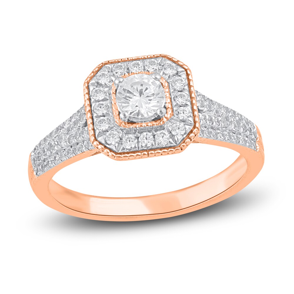 Diamond Engagement Ring 3/4 ct tw Round 14K Rose Gold ek088wof