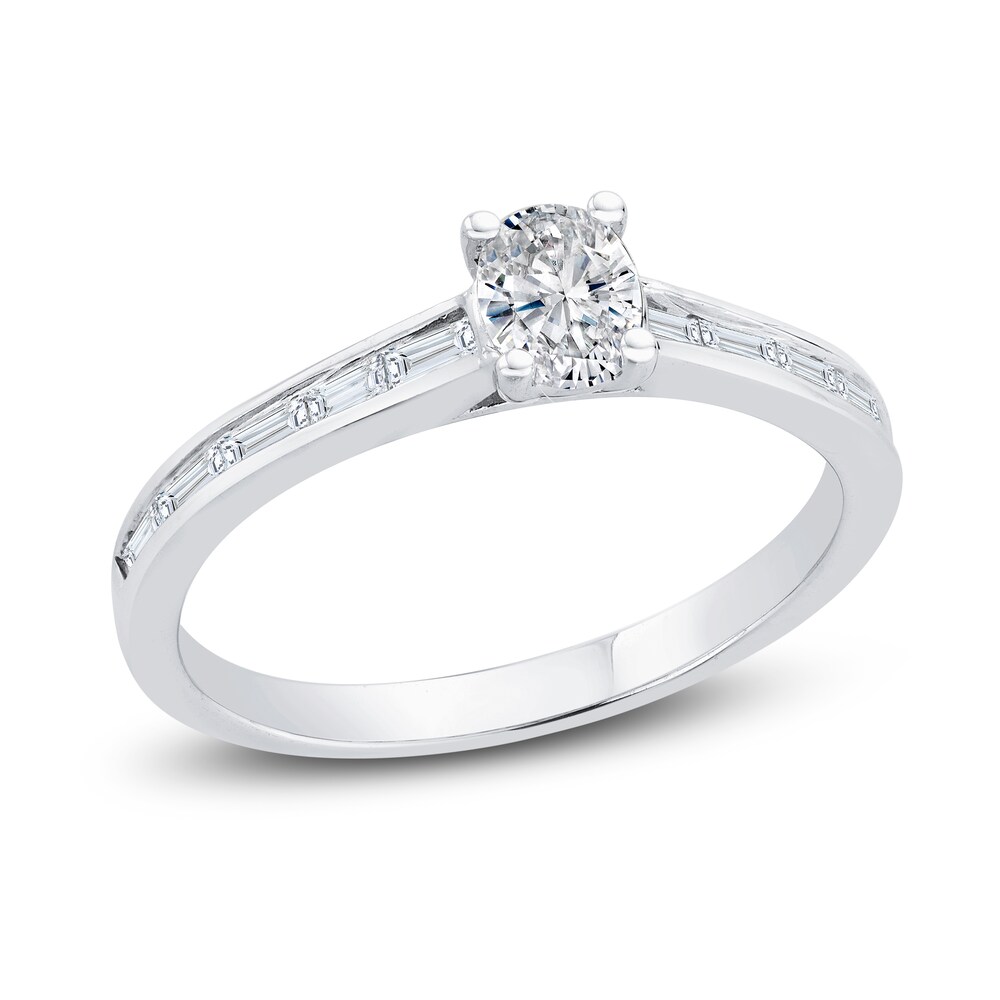 Diamond Engagement Ring 5/8 ct tw Oval/Baguette 14K White Gold elpbIHqA