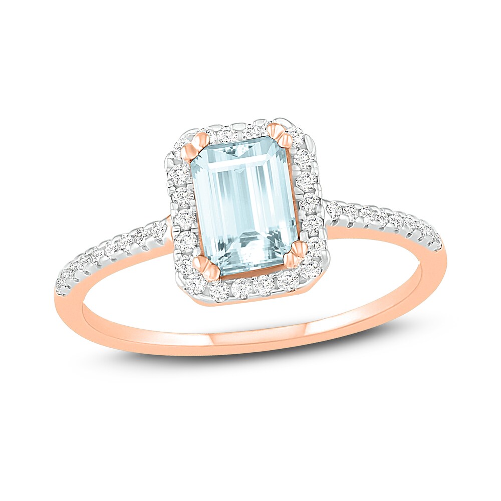 Natural Aquamarine Engagement Ring 1/4 ct tw Diamonds 14K Rose Gold em3wKCkL