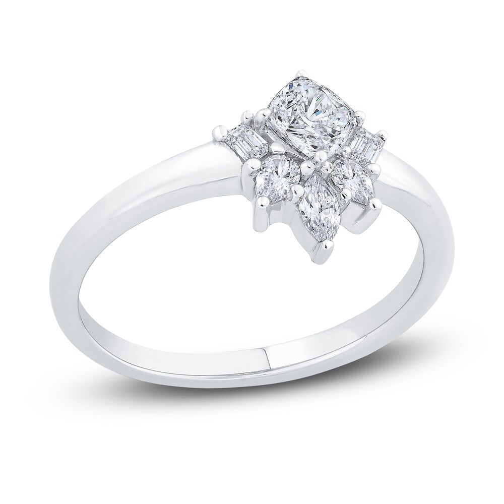 Diamond Engagement Ring 5/8 ct tw Cushion//Baguette/Marquise 14K White Gold em4eUPny