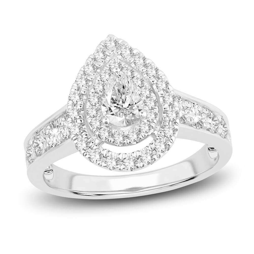 Diamond Double Halo Engagement Ring 1-1/3 ct tw Pear/Round 14K White Gold euoNbdBI