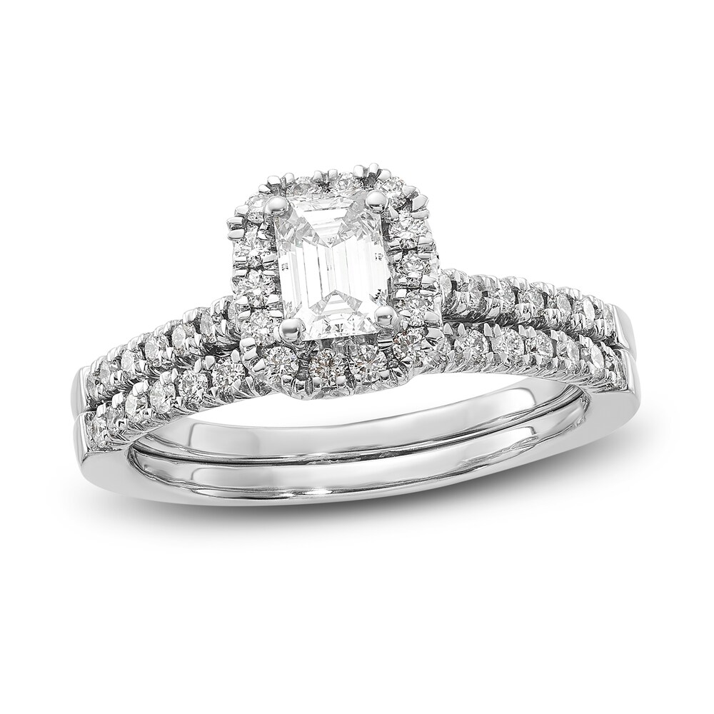 Diamond Bridal Set 1 ct tw Emerald/Round 14K White Gold f8SyzCaS