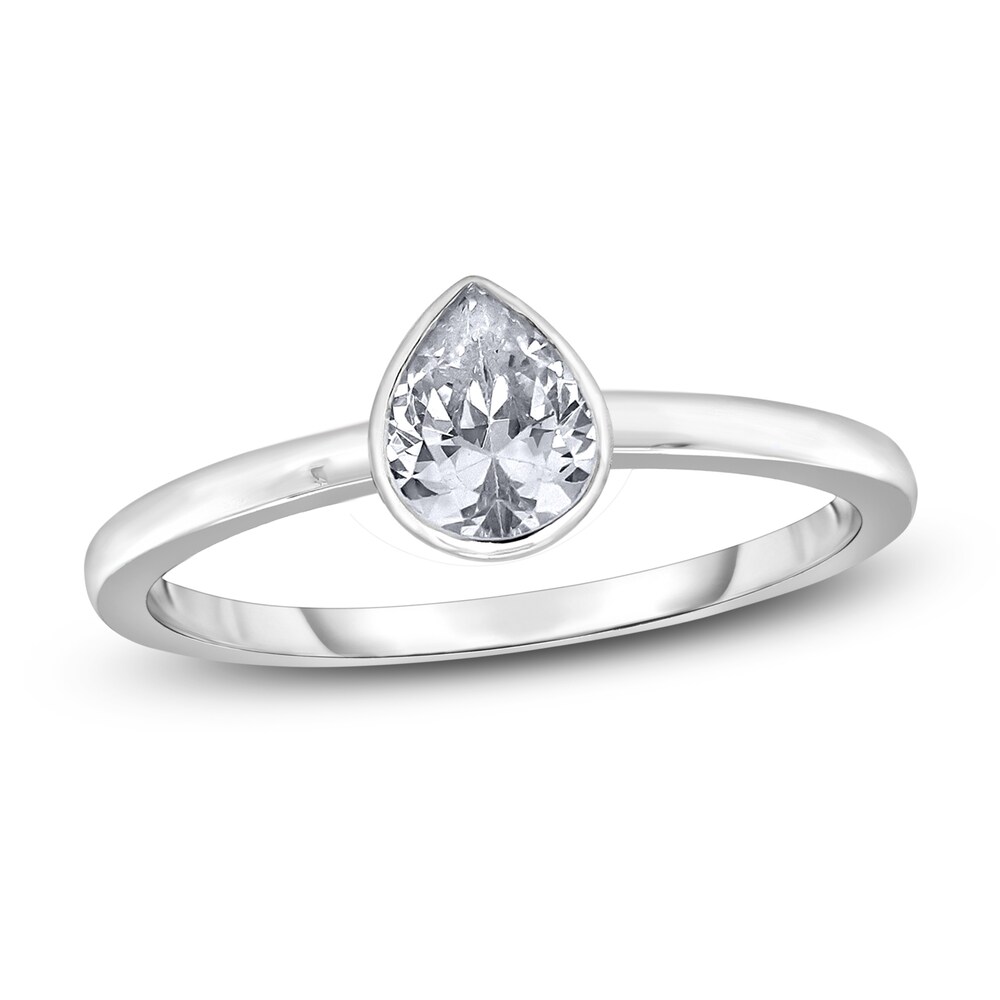 Diamond Solitaire Engagement Ring 1 ct tw Bezel-Set Pear-cut 14K White Gold (I2/I) fJAffOjU