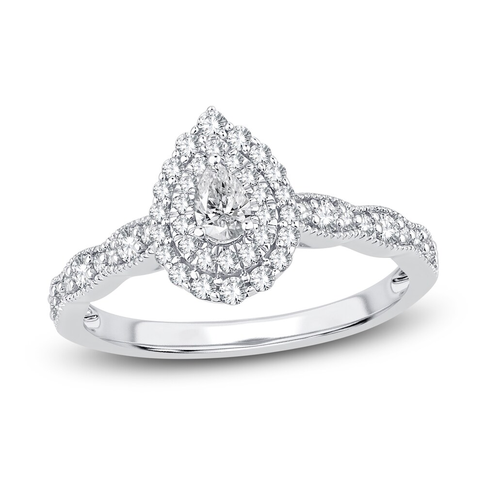 Diamond Engagement Ring 1/2 ct tw Pear/Round 14K White Gold fKu6R3uv