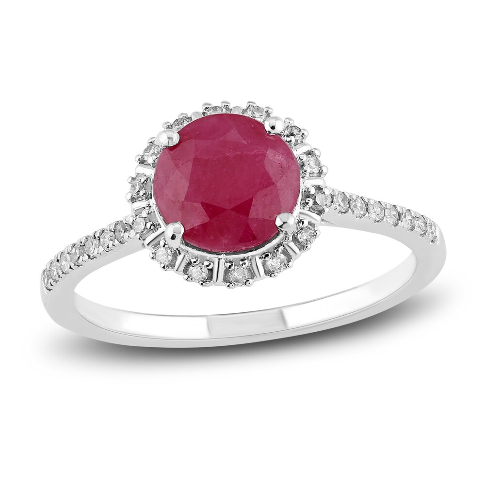 Natural Ruby Engagement Ring 1/6 ct tw Diamonds 14K White Gold fMgUe1Em