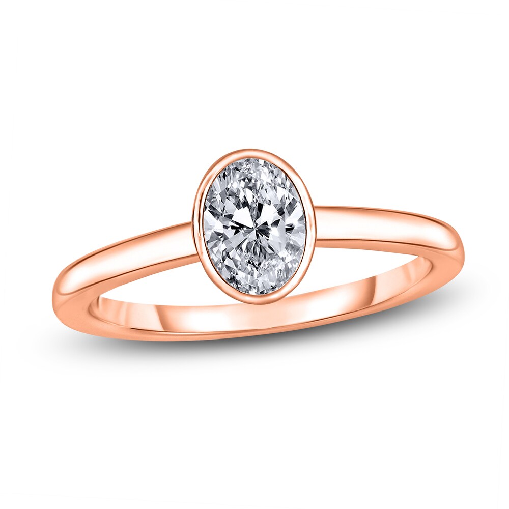 Diamond Solitaire Engagement Ring 1-1/2 ct tw Bezel-Set Oval 14K Rose Gold (I2/I) fWh06PKd