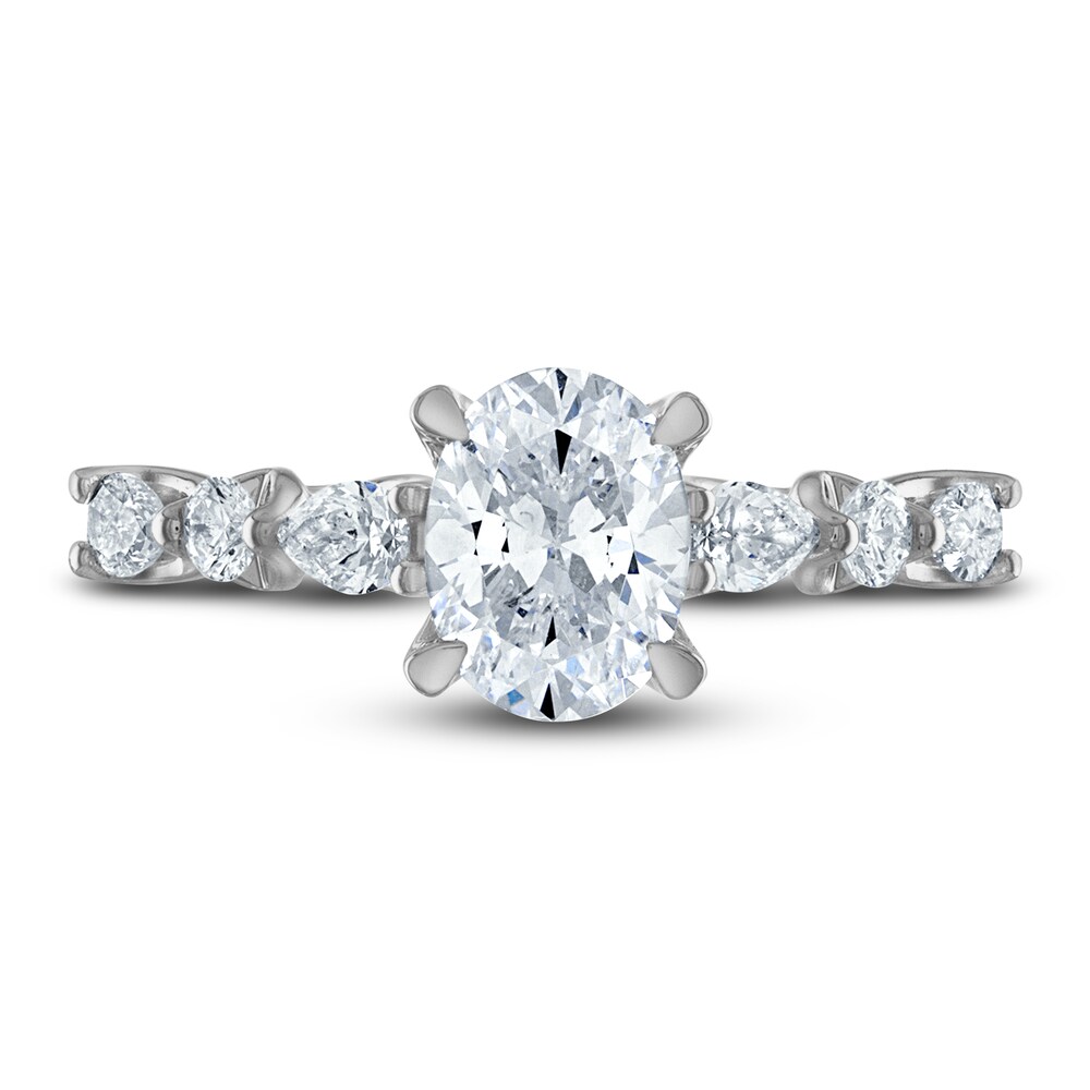 Certified Diamond Engagement Ring 1-1/2 ct tw Oval/Round /Pear 14K White Gold fj9k0xsg
