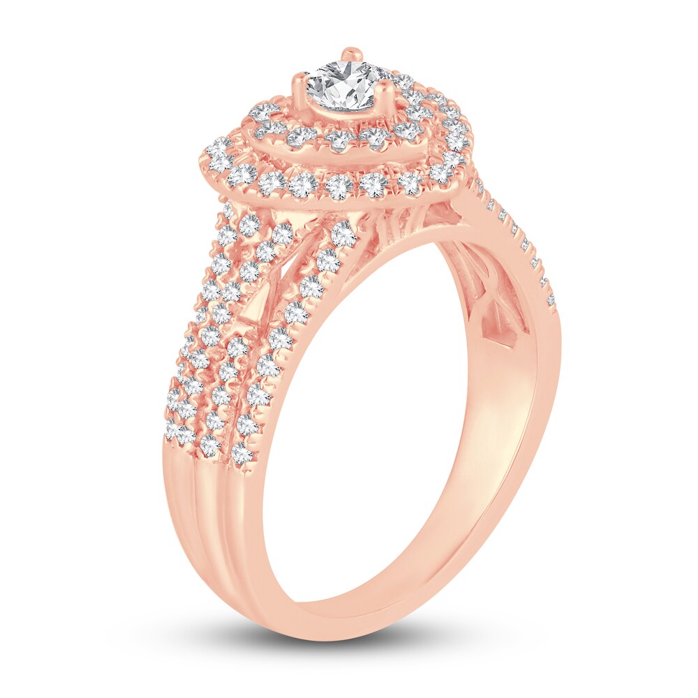 Diamond Double Halo Heart Ring 3/4 ct tw Round 14K Rose Gold fqoGTe5k