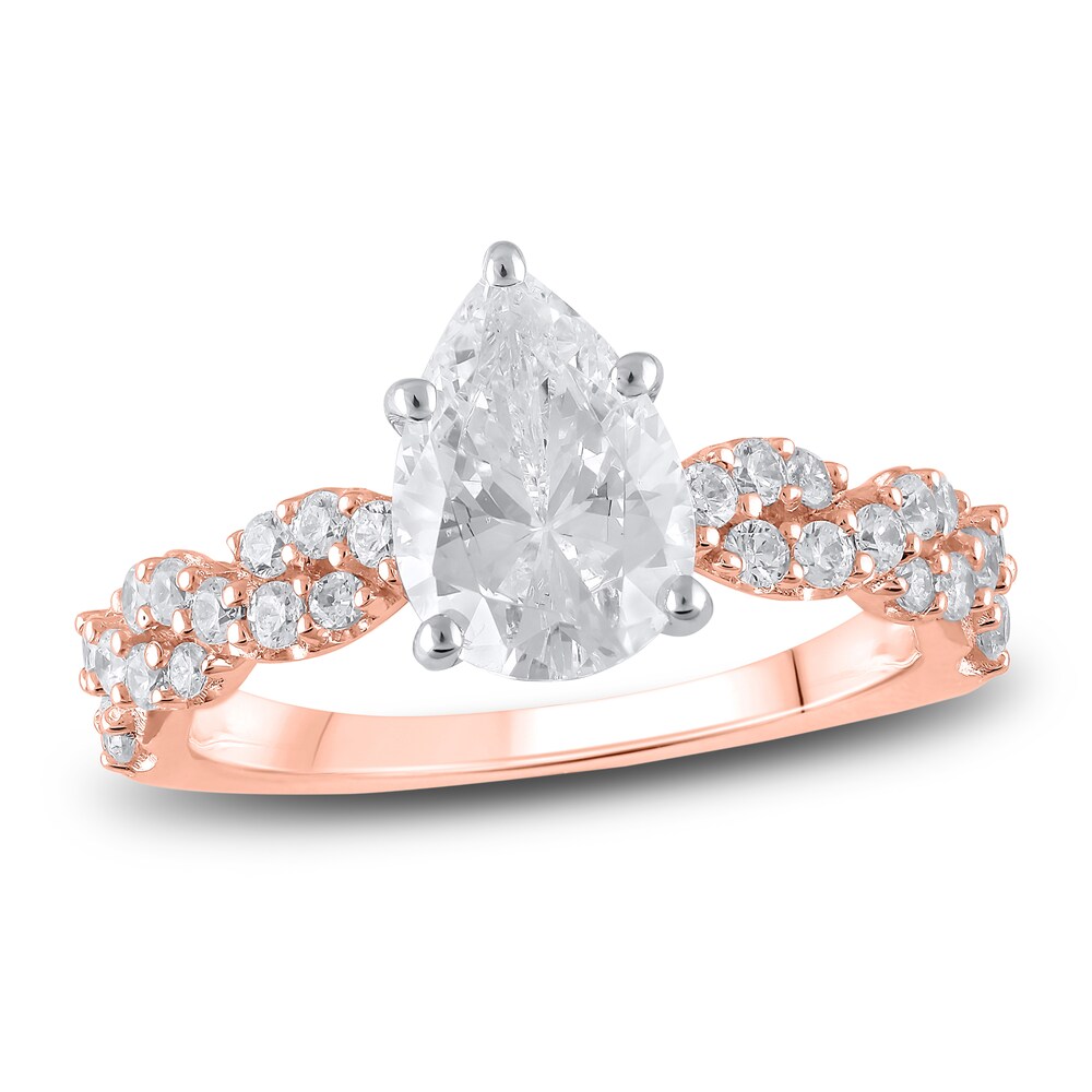 Lab-Created Diamond Engagement Ring 2 ct tw Pear/Round 14K Rose Gold fy4QTzaI