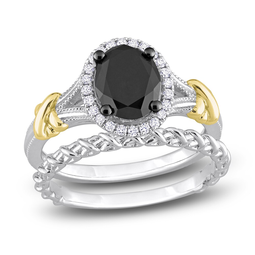 Black Diamond Y-Knot Bridal Set 2-1/8 ct tw Oval/Round 14K Two-Tone Gold gAX67jBF