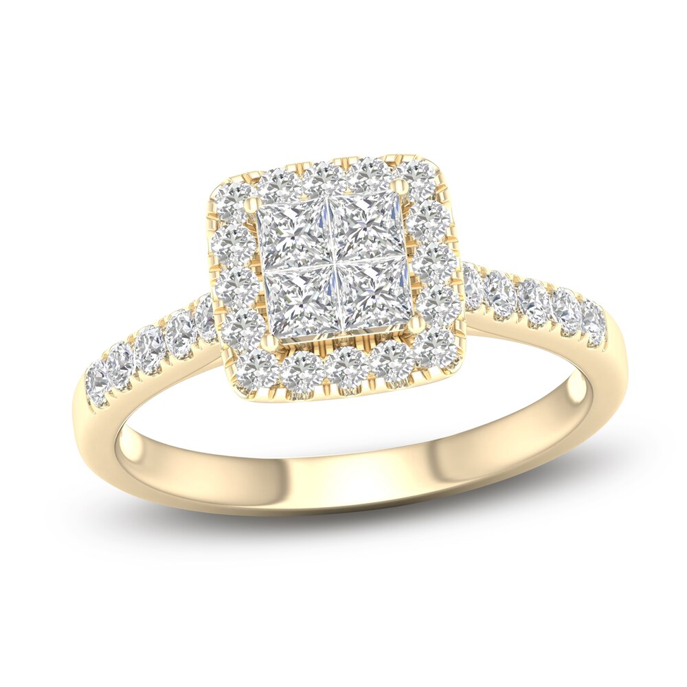 Diamond Halo Engagement Ring 3/4 ct tw Round 14K Yellow Gold gMrzIqEY