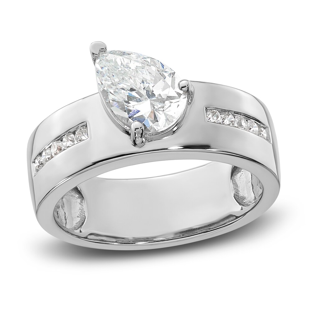 Diamond Slant Engagement Ring 1-1/8 ct tw Pear/Round 14K White Gold gosICphk