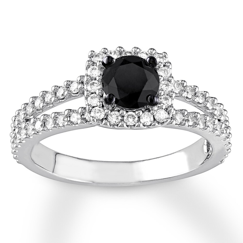 Black Diamond Ring 1 carat tw Round-cut 14K White Gold gsCVnkeA