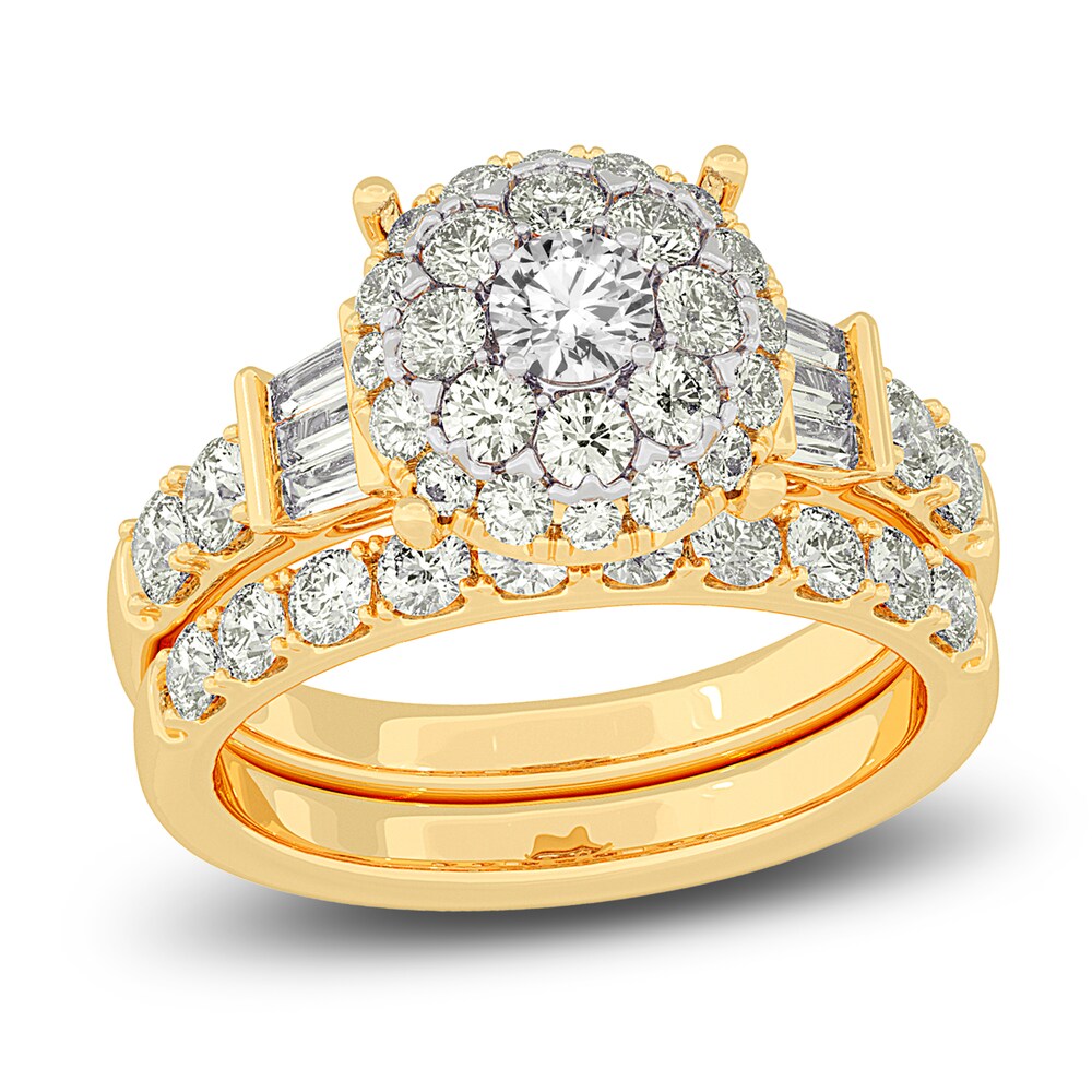 Diamond Halo Bridal Set 2 ct tw Round/Baguette 14K Yellow Gold gtBztw7d