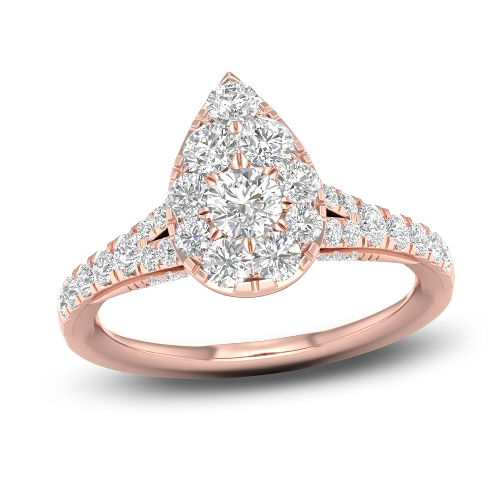 Diamond Pear Engagement Ring 1 ct tw Round 14K Rose Gold guXc68uJ