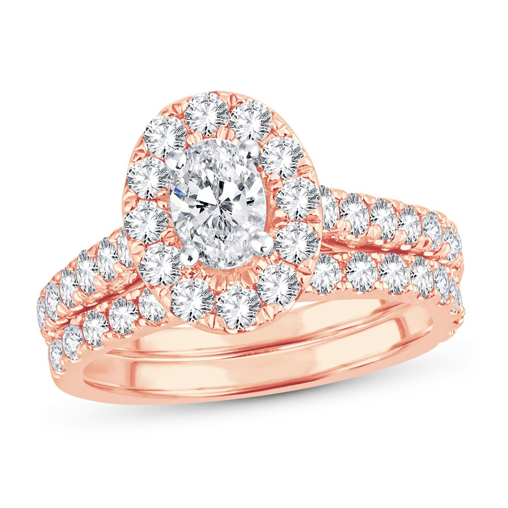 Diamond Bridal Set 2 ct tw Oval/Round-cut 14K Rose Gold h8KJmiha