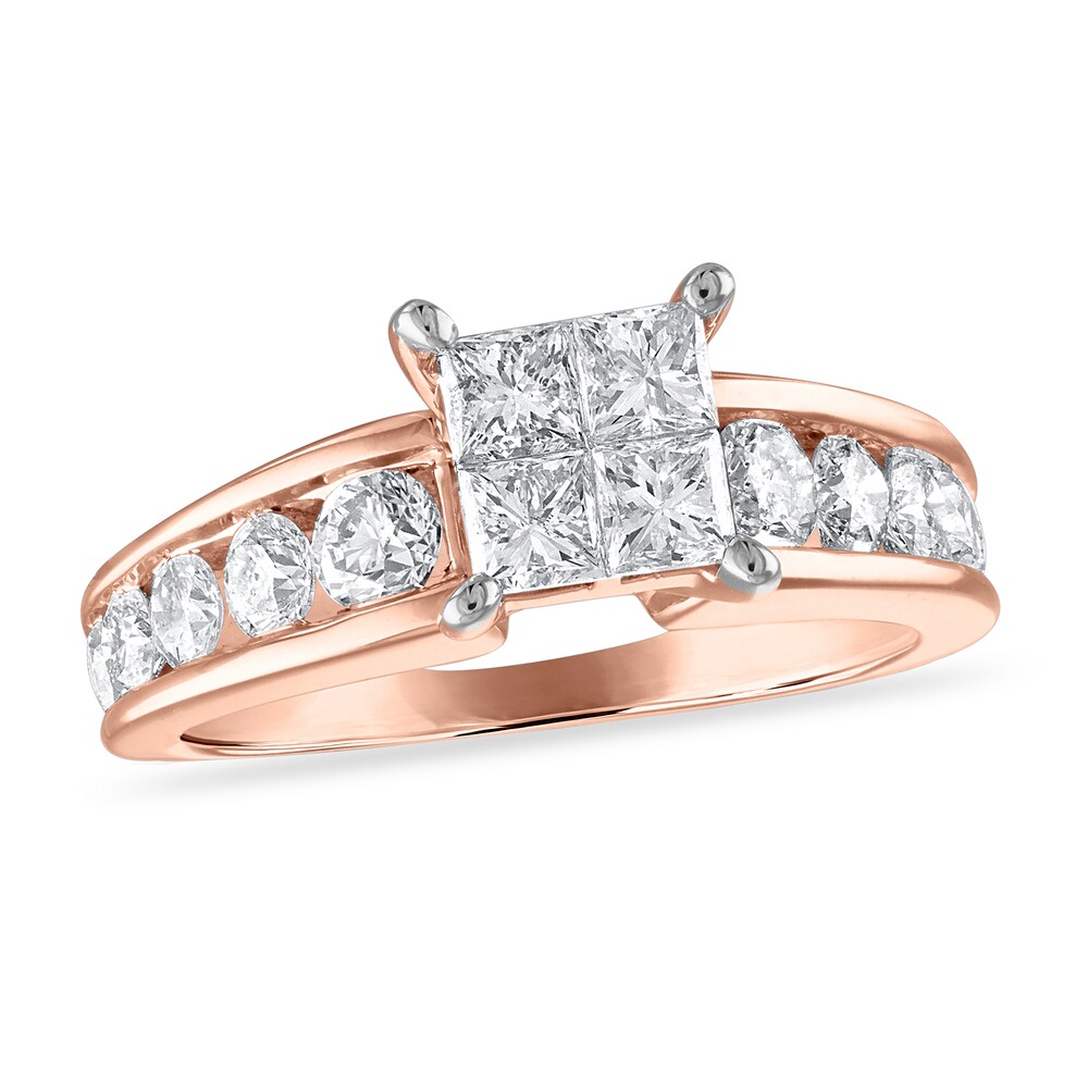 Diamond Engagement Ring 1-7/8 ct tw Princess/Round 14K Rose Gold hLBCxrkh