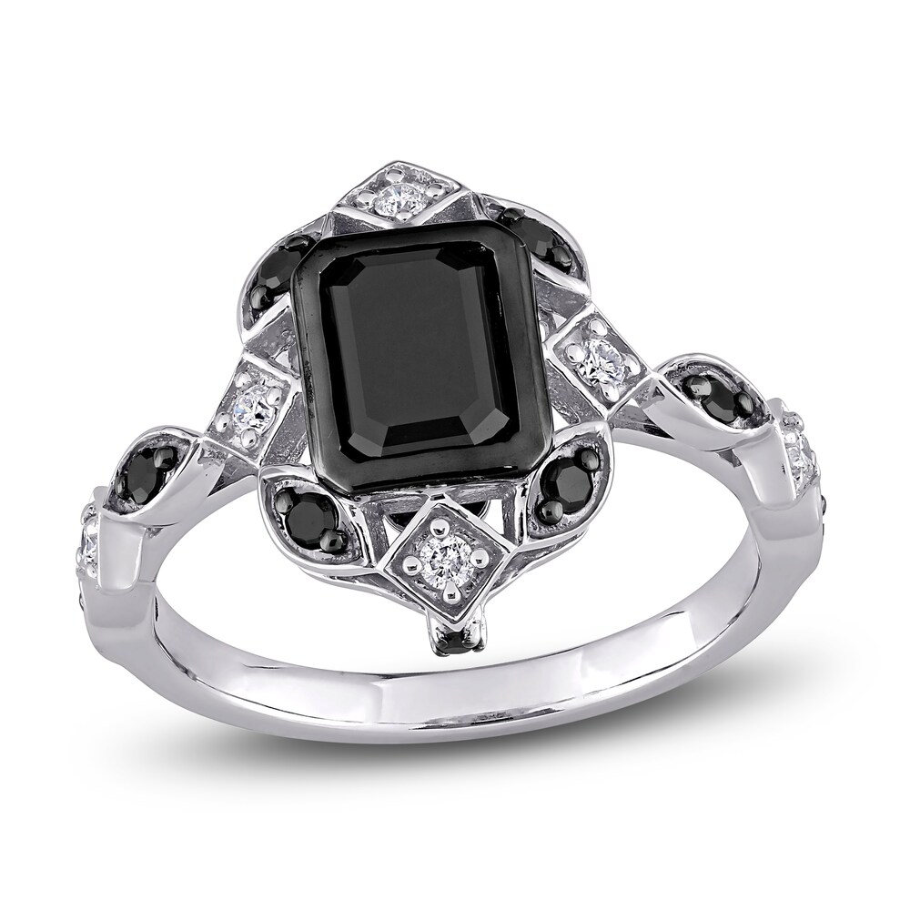 Black Diamond Ring 1-1/4 ct tw Emerald/Round 10K White Gold hNSA2gtB