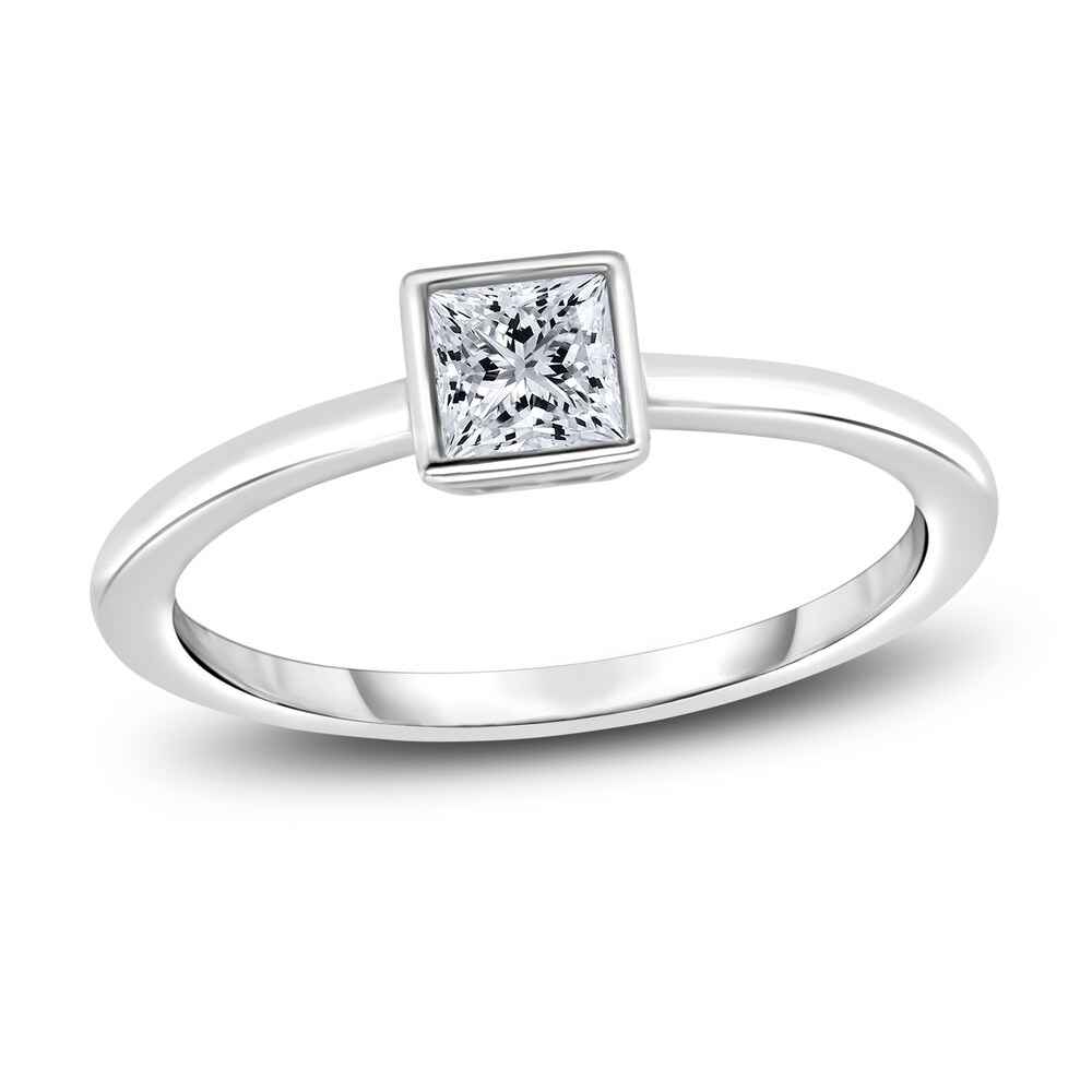 Diamond Solitaire Engagement Ring 1/2 ct tw Bezel-Set Princess 14K White Gold (I2/I) hdahbBUw