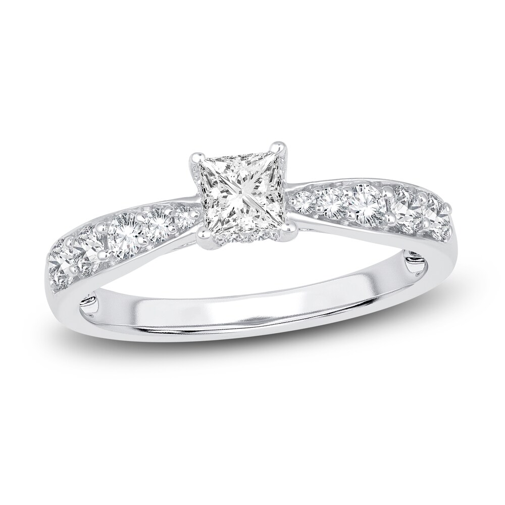Diamond Engagement Ring 3/4 ct tw Princess/Round 14K White Gold hiJ9HmXA