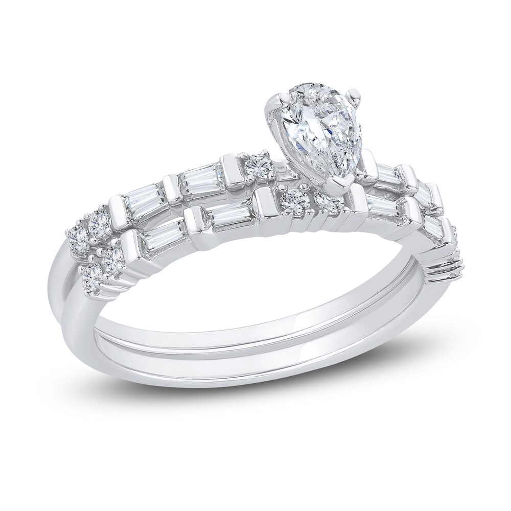 Diamond Engagement Ring 3/4 ct tw Pear-shaped/Baguette/Round 14K White Gold hnmV3Trd