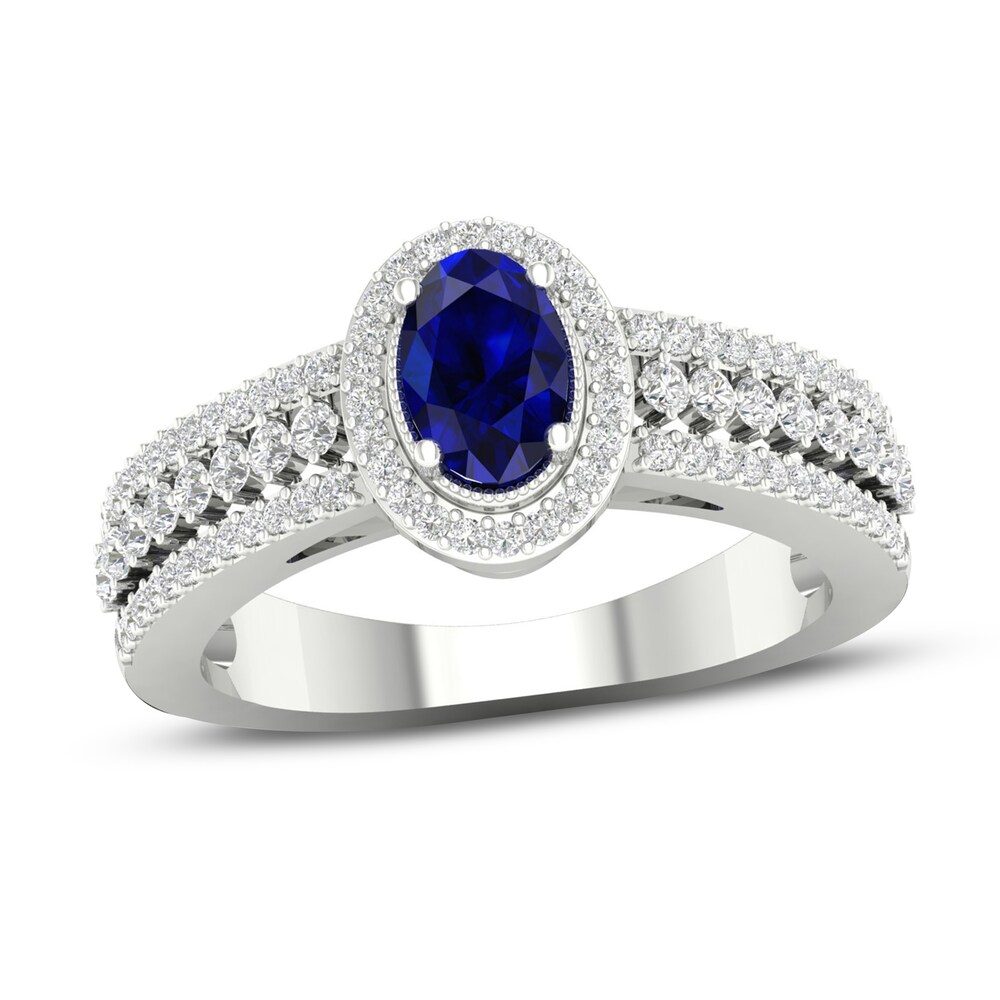 Diamond & Natural Blue Sapphire Engagement Ring 1/3 ct tw Round 14K White Gold hxfUKmxU
