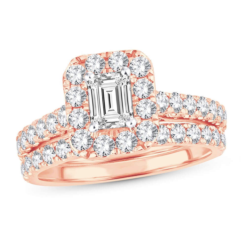 Diamond Bridal Set 2 ct tw Emerald/Round-cut 14K Rose Gold i1vBBlWW