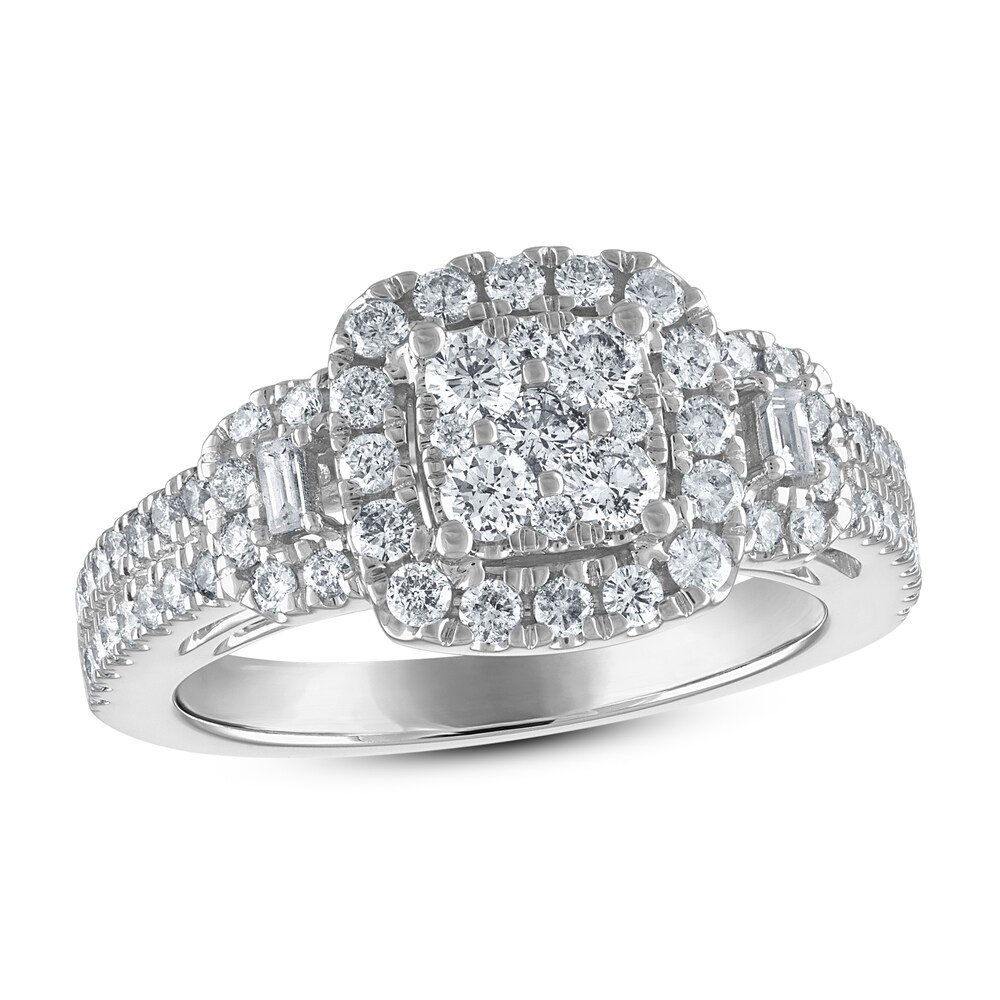 Diamond Engagement Ring 1-1/8 ct tw Round/Baguette 14K White Gold i9bUKzJ5