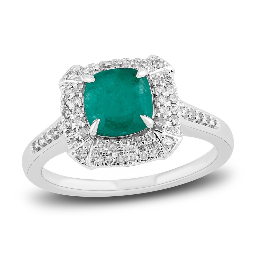 Natural Emerald Engagement Ring 1/4 ct tw Diamonds 14K White Gold iI3Ab7VM