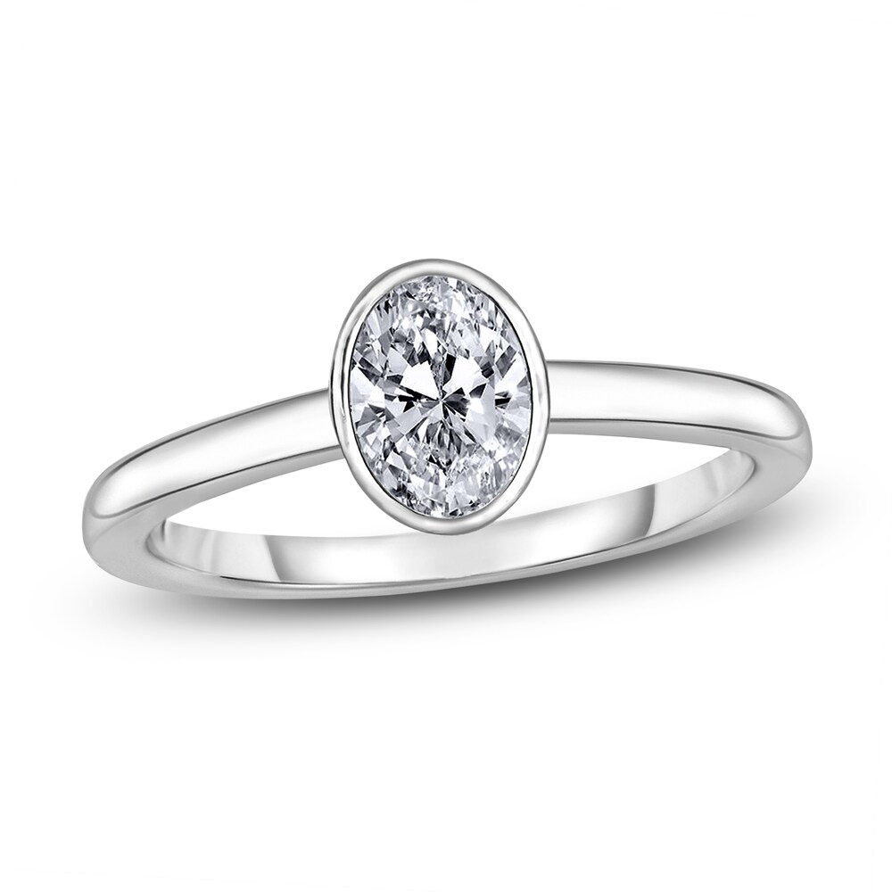 Diamond Solitaire Engagement Ring 1-1/2 ct tw Bezel-Set Oval 14K White Gold (I2/I) iNs4IyTO