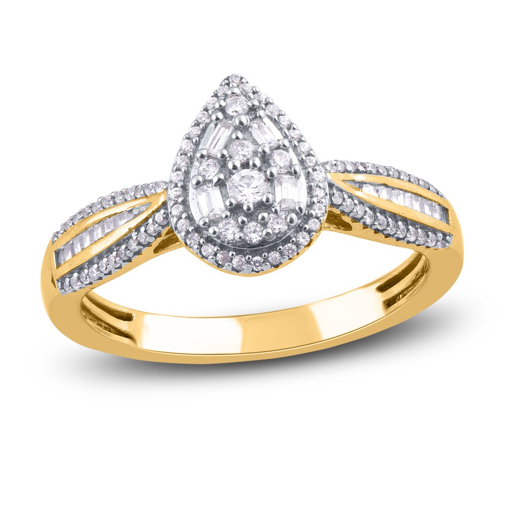 Diamond Engagement Ring 1/3 ct tw Round/Baguette 14K Yellow Gold iTSeV2EM