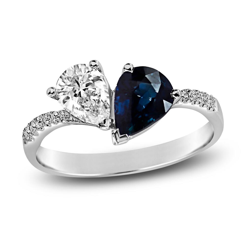 Natural Blue Sapphire Engagement Ring 1/2 ct tw Diamonds 14K White Gold iThGbdxV