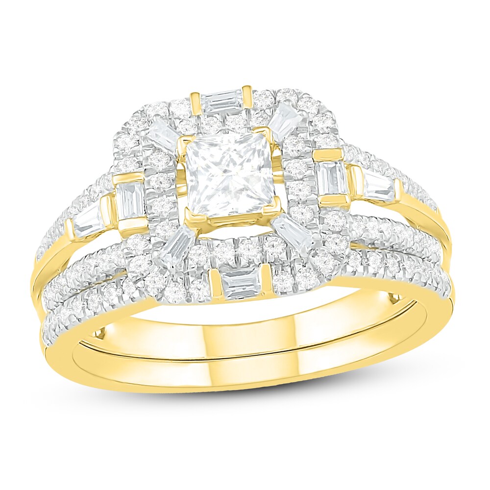 Diamond Bridal Set 1 ct tw Princess, Baguette & Round 14K Yellow Gold igwF2H6D