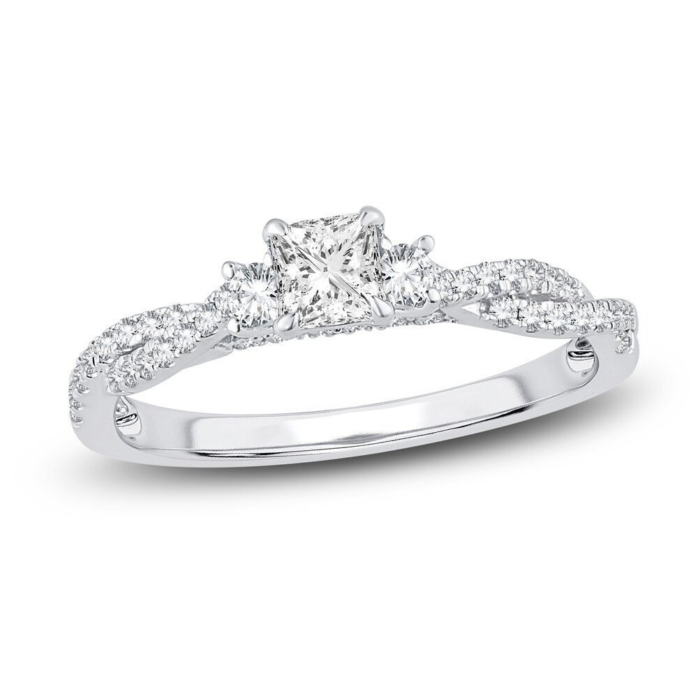 Diamond 3-Stone Engagement Ring 5/8 ct tw Princess/Round 14K White Gold ih7aYKER [ih7aYKER]