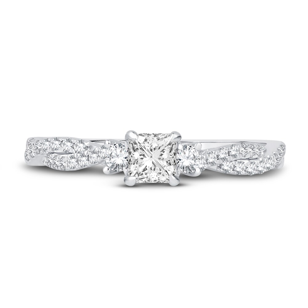 Diamond 3-Stone Engagement Ring 5/8 ct tw Princess/Round 14K White Gold ih7aYKER
