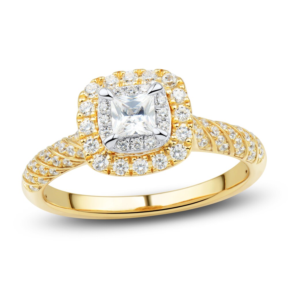 Diamond Engagement Ring 3/4 ct tw Princess/Round 14K Yellow Gold ih8T78Sa