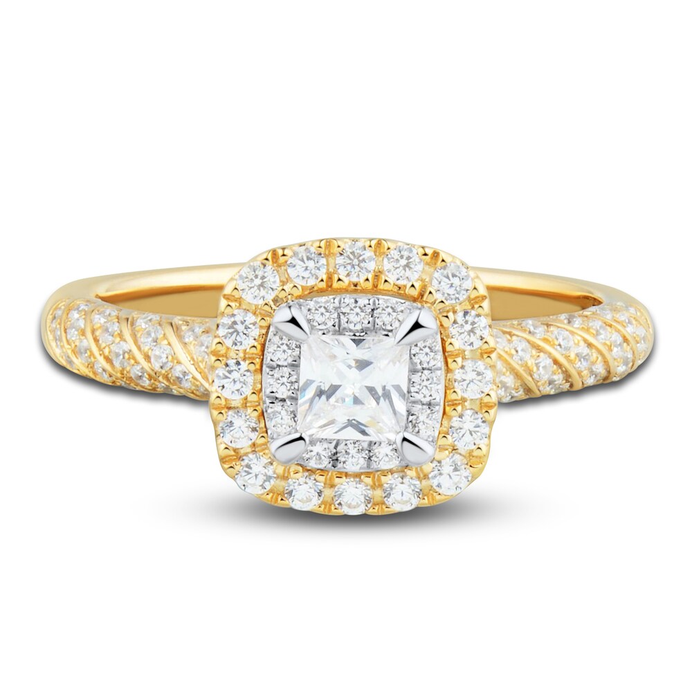 Diamond Engagement Ring 3/4 ct tw Princess/Round 14K Yellow Gold ih8T78Sa