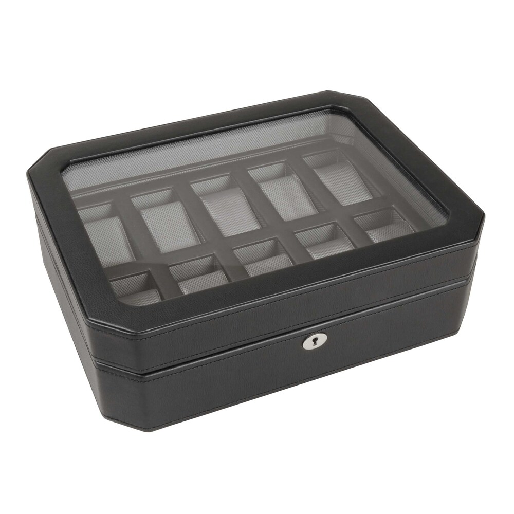 WOLF Windsor 10 Piece Watch Box Black Vegan Leather iiPaZKOL