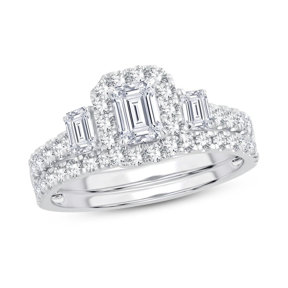 Diamond Bridal Set 1-1/2 ct tw Emerald/Round-cut 14K White Gold isOcBAqg