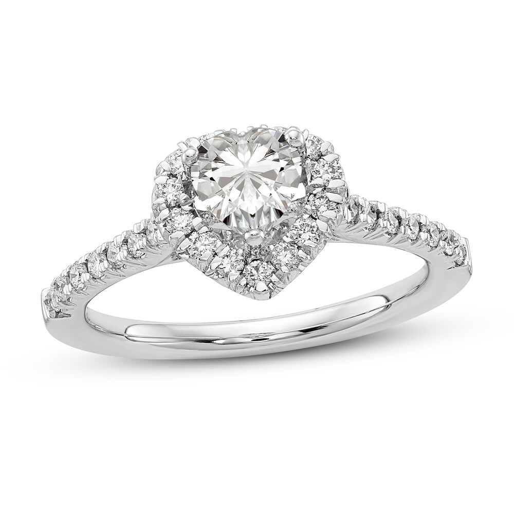 Diamond Halo Engagement Ring 5/8 ct tw Heart/Round 14K White Gold j5n30fpz