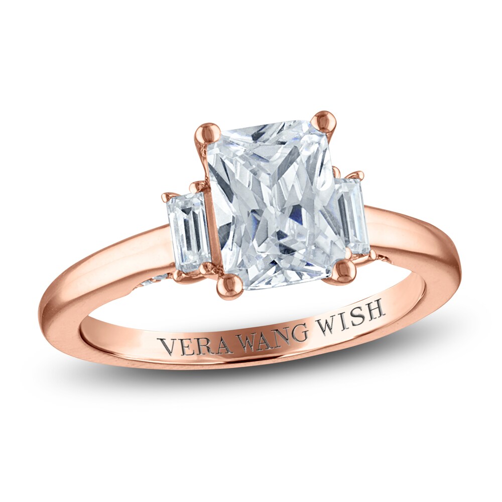 Vera Wang WISH Diamond Engagement Ring 2-1/5 ct tw Emerald/Baguette/ Round 18K Rose Gold jEs3dOBl