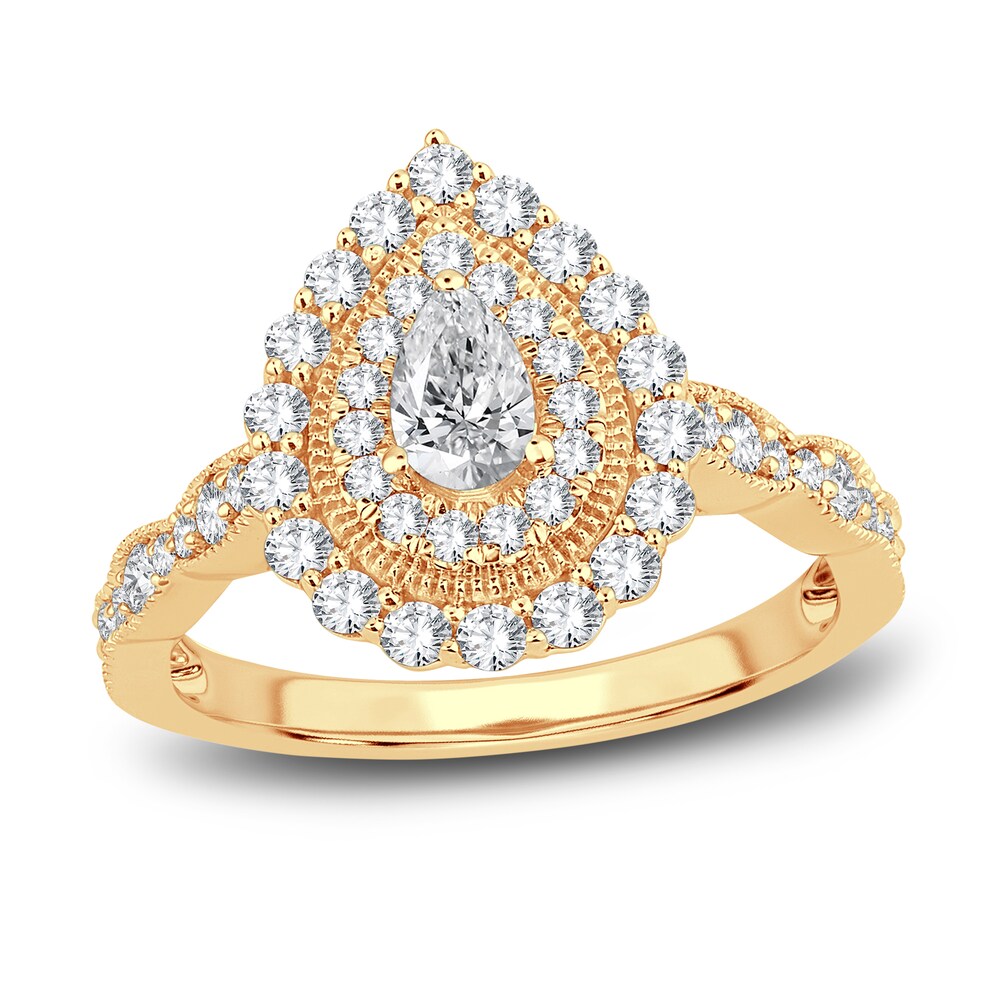 Diamond Double Halo Engagement Ring 1 ct tw Pear/Round 14K Yellow Gold jHfJA12q