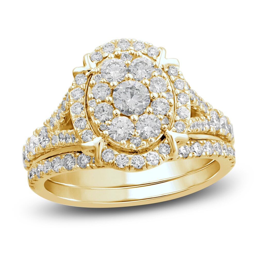 Diamond Oval Bridal Set 1-1/2 ct tw Round 14K Yellow Gold jKuw3zcm