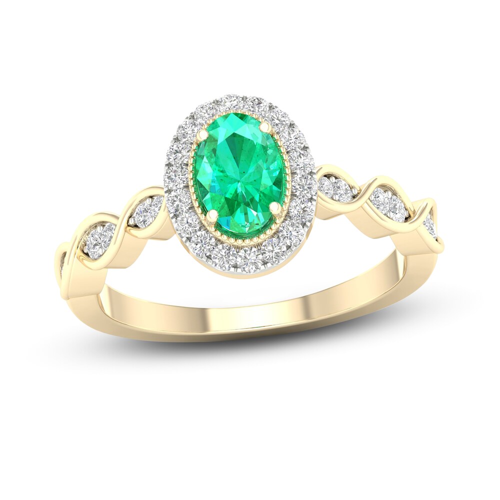 Natural Emerald Engagement Ring 1/5 ct tw Round 14K Yellow Gold jW90yOhm