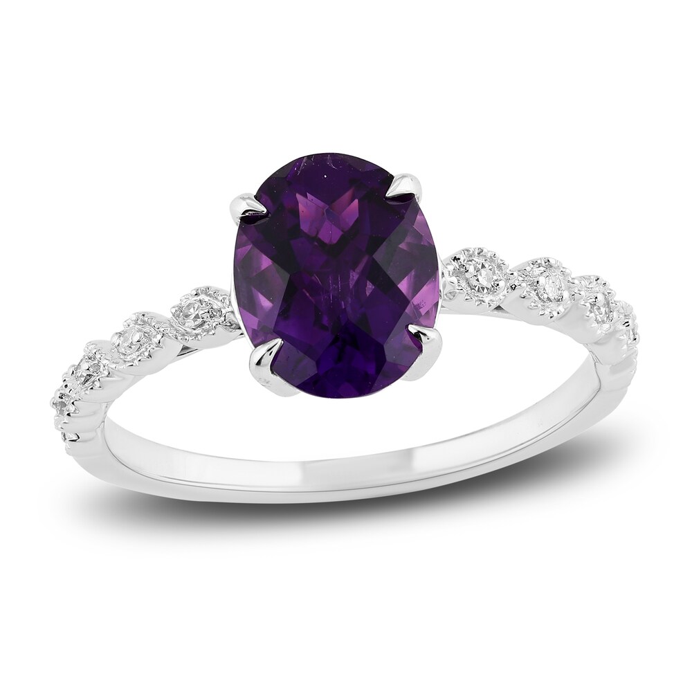 Natural Amethyst Engagement Ring 1/20 ct tw Diamonds 14K White Gold jZCqvZ6f