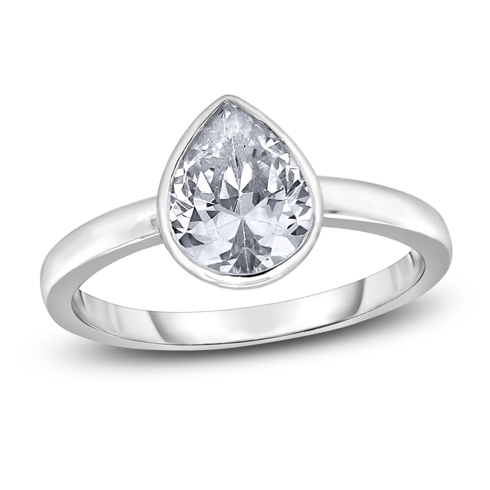 Diamond Solitaire Engagement Ring 2 ct tw Bezel-Set Pear-cut 14K White Gold (I2/I) jif2Efsc