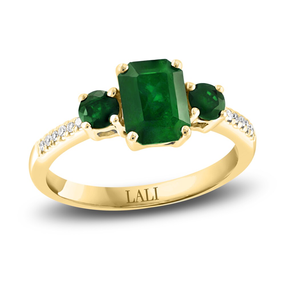 LALI Jewels Natural Emerald 3-Stone Engagement Ring 1/15 ct tw 14K Yellow Gold jlUlYC1n