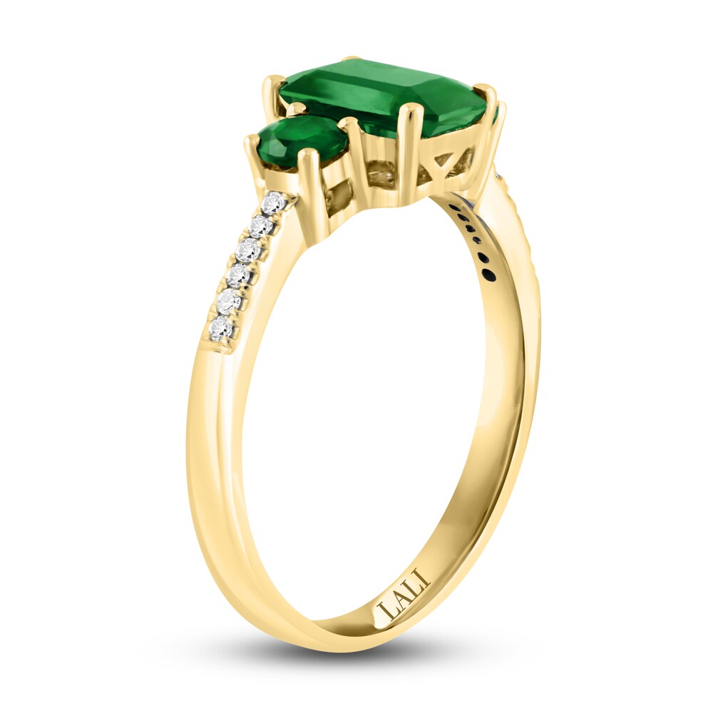 LALI Jewels Natural Emerald 3-Stone Engagement Ring 1/15 ct tw 14K Yellow Gold jlUlYC1n