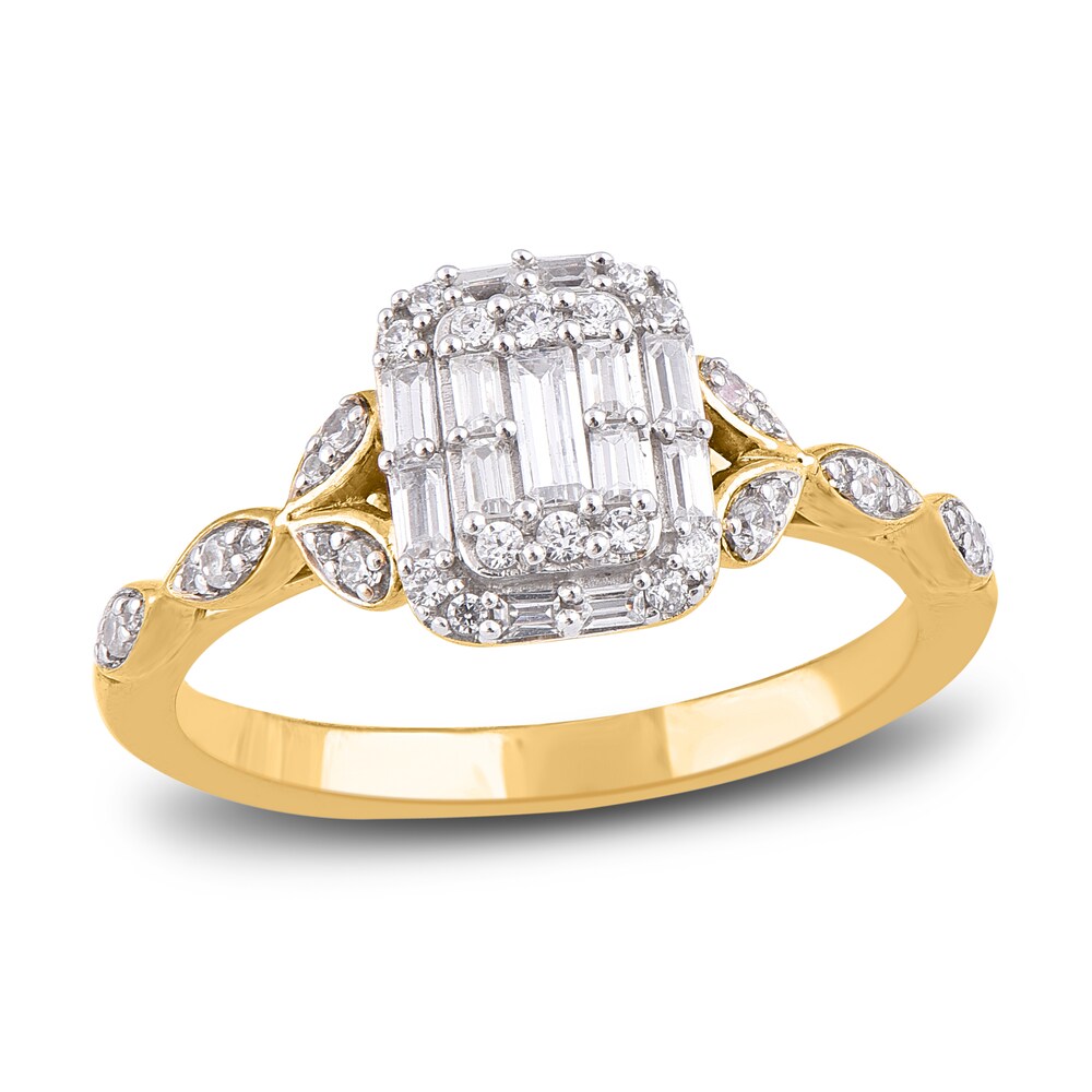Diamond Engagement Ring 3/8 ct tw Round/Baguette 14K Yellow Gold jrtudCiC